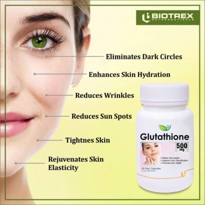 biotrex glutathione Biotrex Nutraceuticals Glutathione 500 mg (60 Veg Capsules) Pack of 2