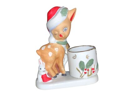 Jasco Christmas Reindeer Deer Porcelain candle holder figurine 1978
