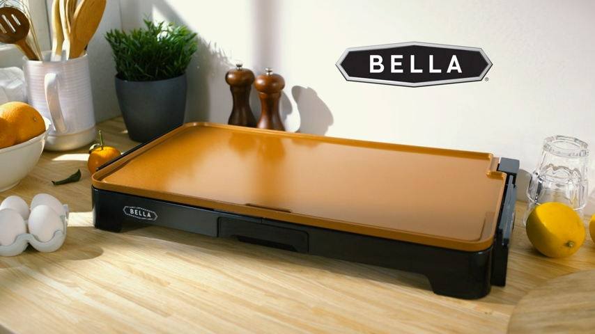 BELLA XL Electric Ceramic Titanium Griddle, Make 10 Eggs at Once,  Healthy-Eco No