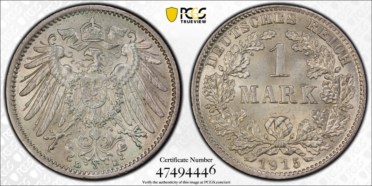 トーン　NGC MS64 ドイツ 1915年 A 1マルク　銀貨 トーン NGC MS64 ドイツ 1915年 A 1マルク 銀貨 【公式通販】