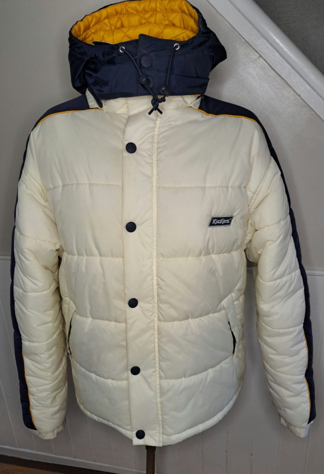 Kickers padded quilt hooded off white puffer retro softshell jacket mens size L