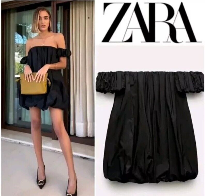 ZARA Dress ZW Collection Size Medium Black Voluminous Taffeta Mini image 4