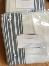 Pottery Barn Riviera Stripe Drapes Set 2 Navy Blue 50x 84 Curtains Cotton Pair🦩
