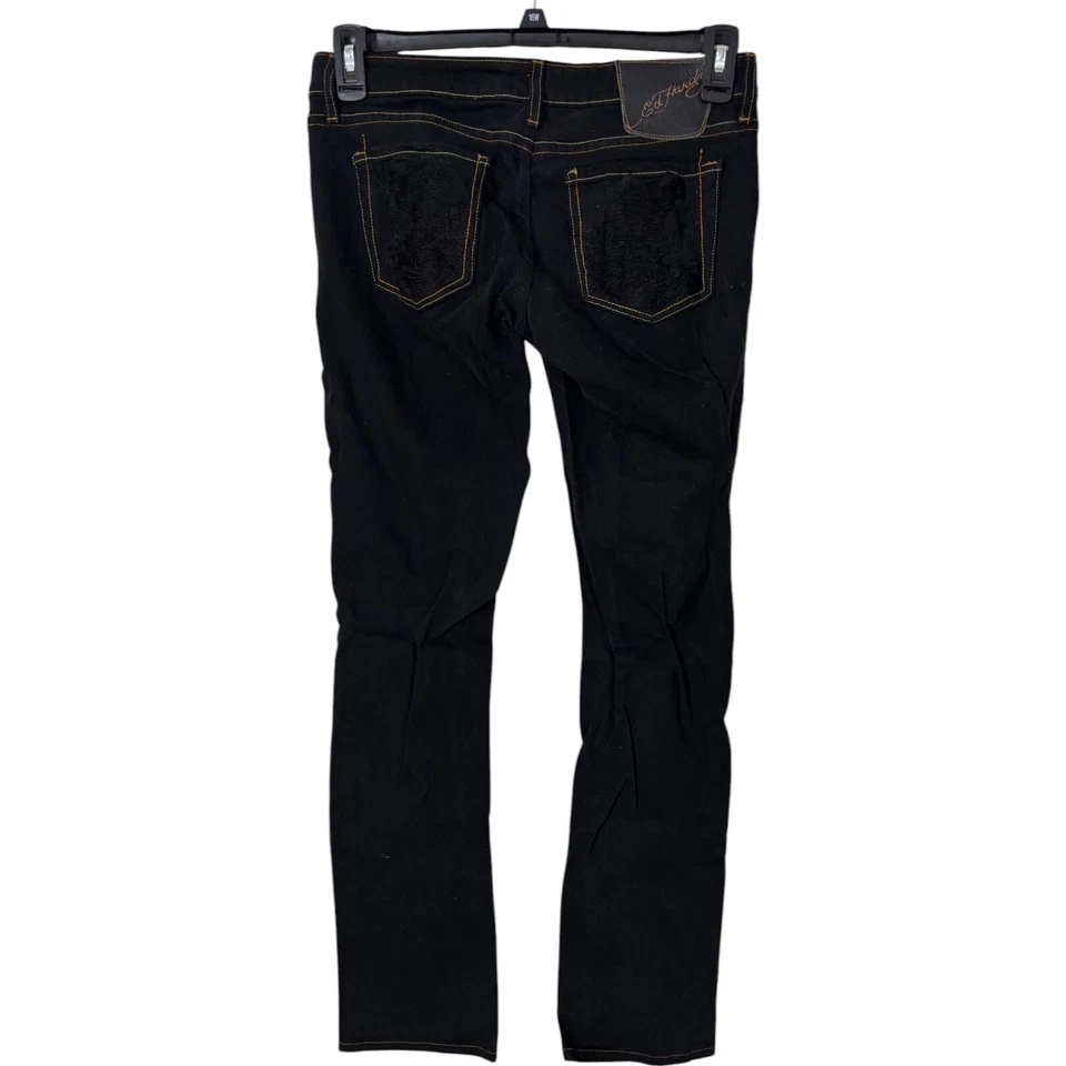 Pantalones de mezclilla Ed Hardy Y2K para mujer 28 Koi Fish negros pierna recta tiro bajo lavado oscuro Foto 2 de 4