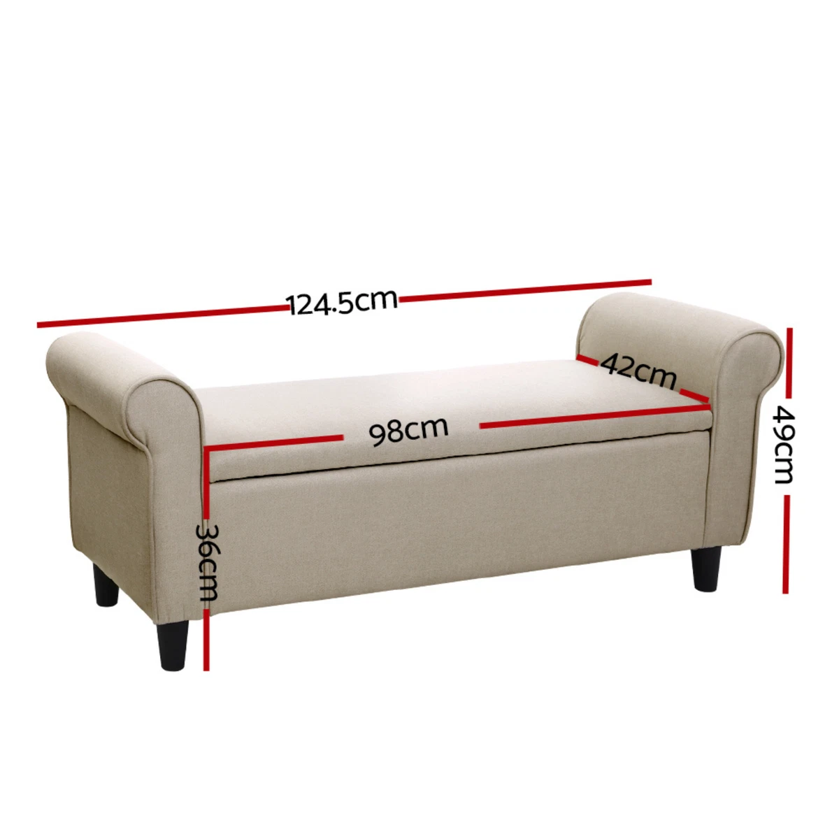 Artiss Storage Ottoman Blanket Box 125cm Arm Linen Beige Solid Wood Simply New