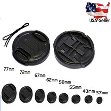 Front Lens Cap Snap-on Cover for Canon Nikon Olympus Sony Camera w/ String