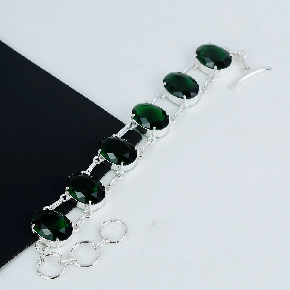 Green Tourmaline Gemstone Bracelet Handmade 925 Sterling Silver Jewelry For Gift - Image 3 of 4