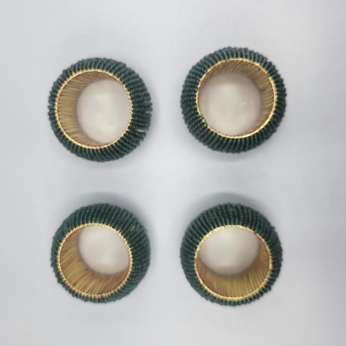 Beaded Green & Gold Napkin Rings Set Of 4 Elegant Table Dining Decor - 第 2/9 張圖片