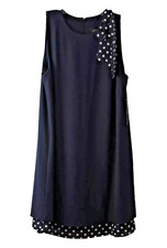 Chelsea Rose~ Navy Crepe Polka Dot Bow Tiered Shift Party Dress 16 NEW $75