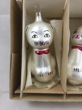 hand made glass white cat Christmas ornament box of 6