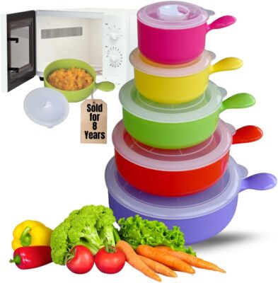 Evelots Microwave, Freezer Safe Bowls - 10 Piece Set - with Vented Lids and Hand