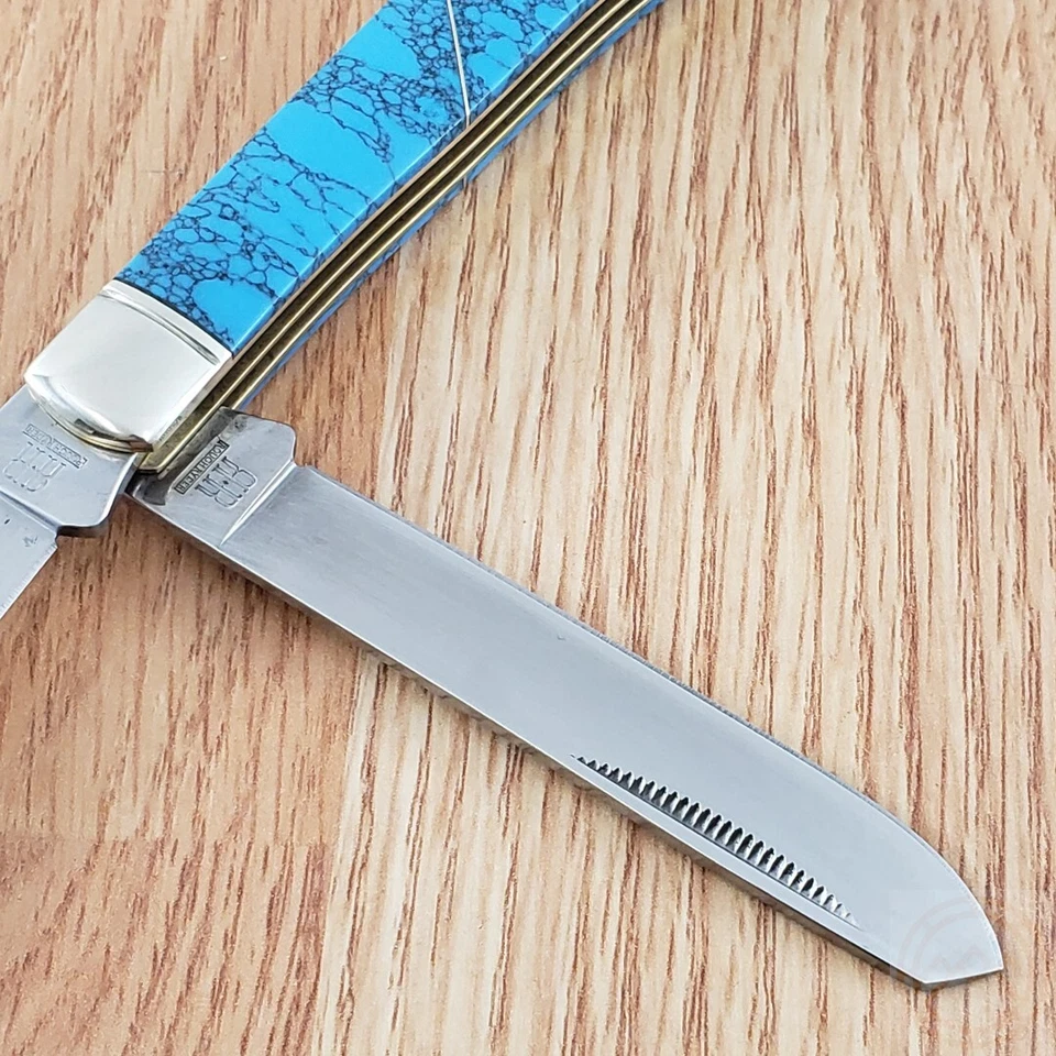 Rough Ryder Trapper Pocket Knife 440A Steel Blades Imitation Turquoise Handle - Image 4 of 4
