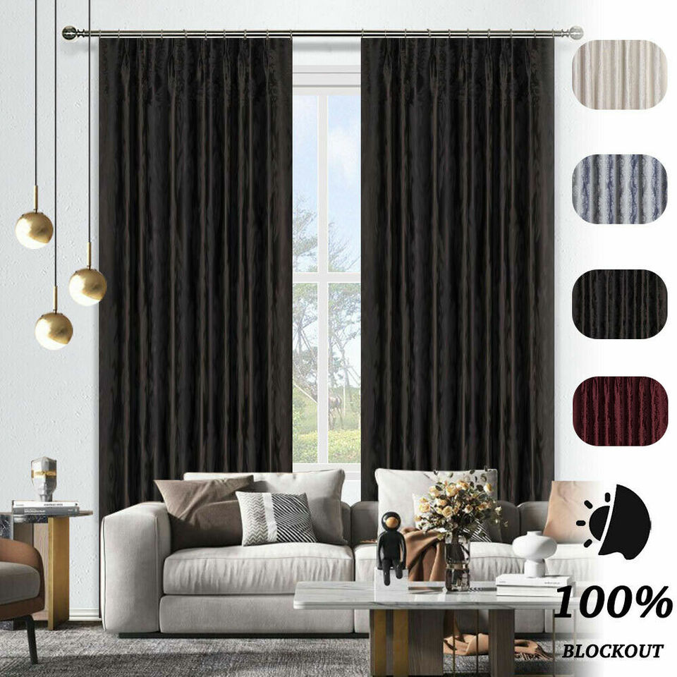 2X Damask Blockout Curtain Traditional Jacquard Pinch Pleat Curtains for Bedroom