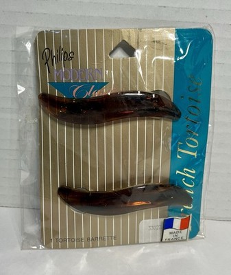 Vintage NOS Philips Barrette Hair Clip Faux Tortoise 3  France Set of 2 #33023