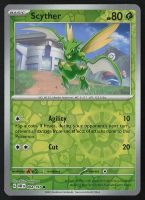 Pokemon Scyther 004/197 SV03: Obsidian Flames Reverse Holo Pack Fresh - NM