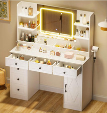Makeup Vanity Desk with Mirror and Lights, Large Vanity Table with 6 Drawers 1