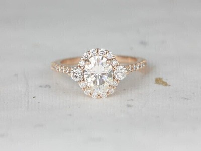 200 Ct Oval Cut Simulated Diamond Engagement Halo Ring 14K Rose Gold Plated