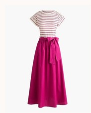 NEW J. Crew Size L Button-shoulder Tie-waist Knit Mixy Dress Berry Pink Stripe