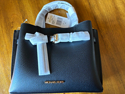 Michael Kors Small Black Pebbled Satchel Gold Hardware Zip Crossbody Strap