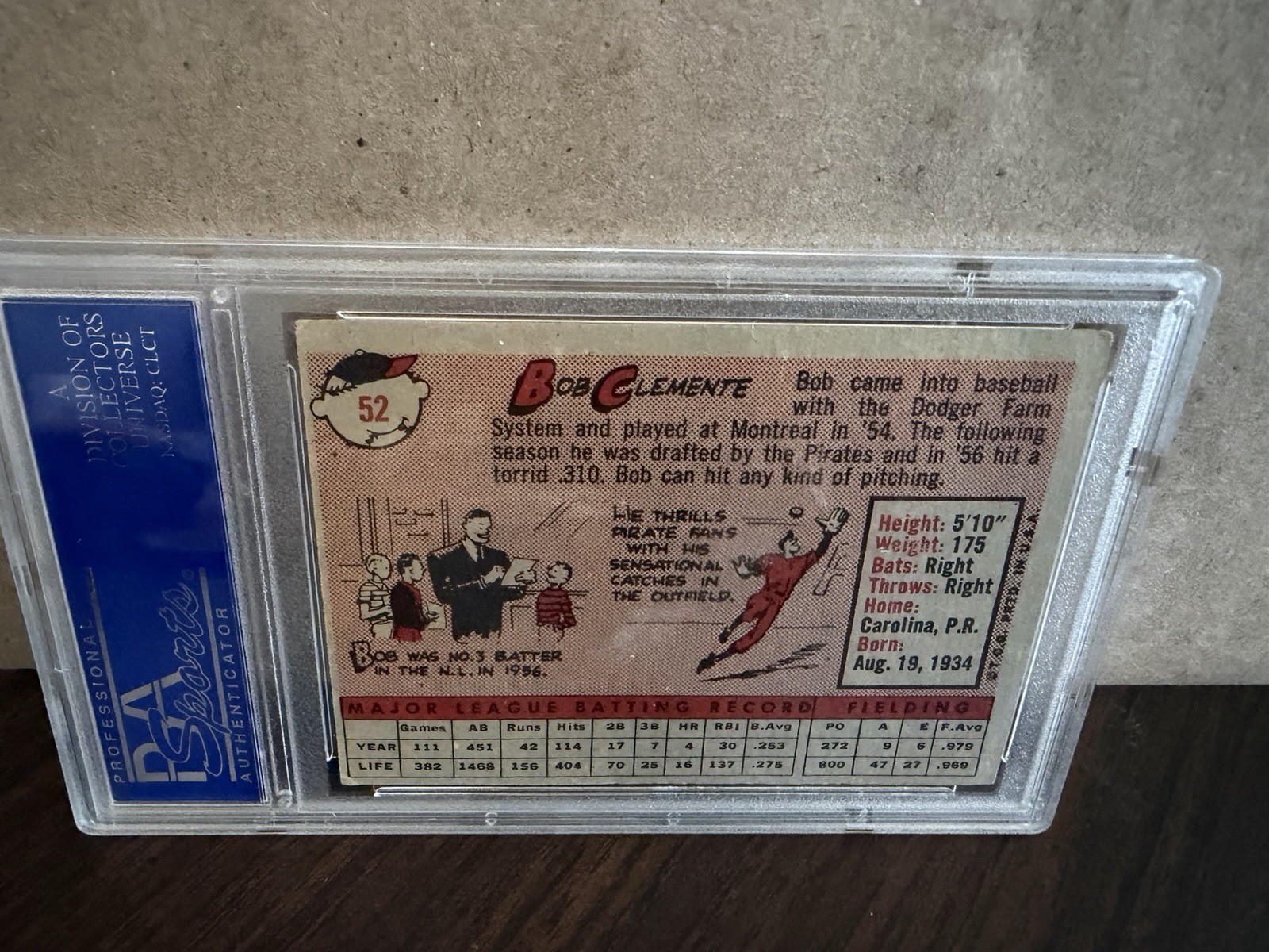 1958 Topps Bob Clemente Pittsburgh Pirates #52 PSA 4 VG-EX view 7
