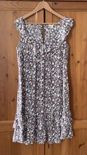 Monsoon Taupe Floral Dress | Holiday Cruise Ruffle Sleeveless Sundress Size 10