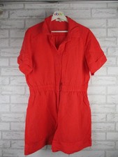 REVIEW Women's Red Linen Lyocell Blend Collared Playsuit Romper Size 12
