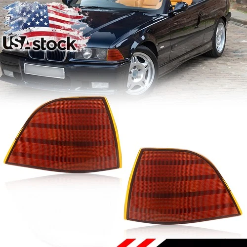 2X Amber Lens Front Corner Signal Lights For 1992-1999 BMW E36 3 Series Coupe