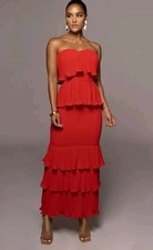 JLUXLABEL Women's Casa Blanca Ruffle Dress Red Sz Medium 