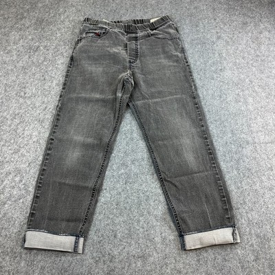 Diesel Damen Jogg Mom Jeans High Waist Tapered Barrel Large Grau Rollbündchen