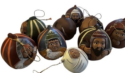 Handmade Peruvian Nativity Clay Ball Ornaments Set Of 9 Christian Christmas 