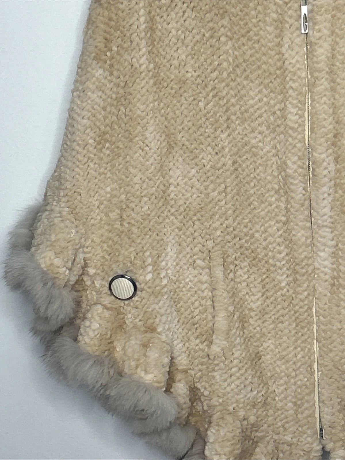 OFF WHITE Poncho pelliccia collezione Grinvest full zip cappuccio tasche avorio lusso vecchi so