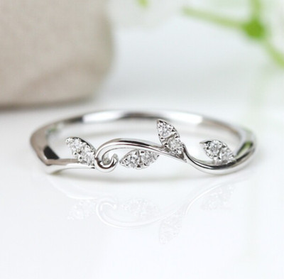 Round Cut Lab Grown Diamond Leafy Veil Pattern 950 Platinum Twisted Tiny Ring
