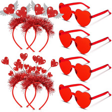Valentine'S Day Heart Head Bopper Headband and Heart Shaped Sunglasses Transpare