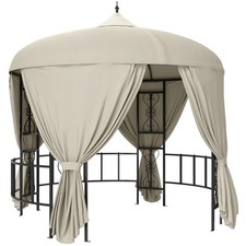 Outsunny Gazebo da Giardino Rotondo Ø3m con Tende Laterali e Prese d'Aria Beige