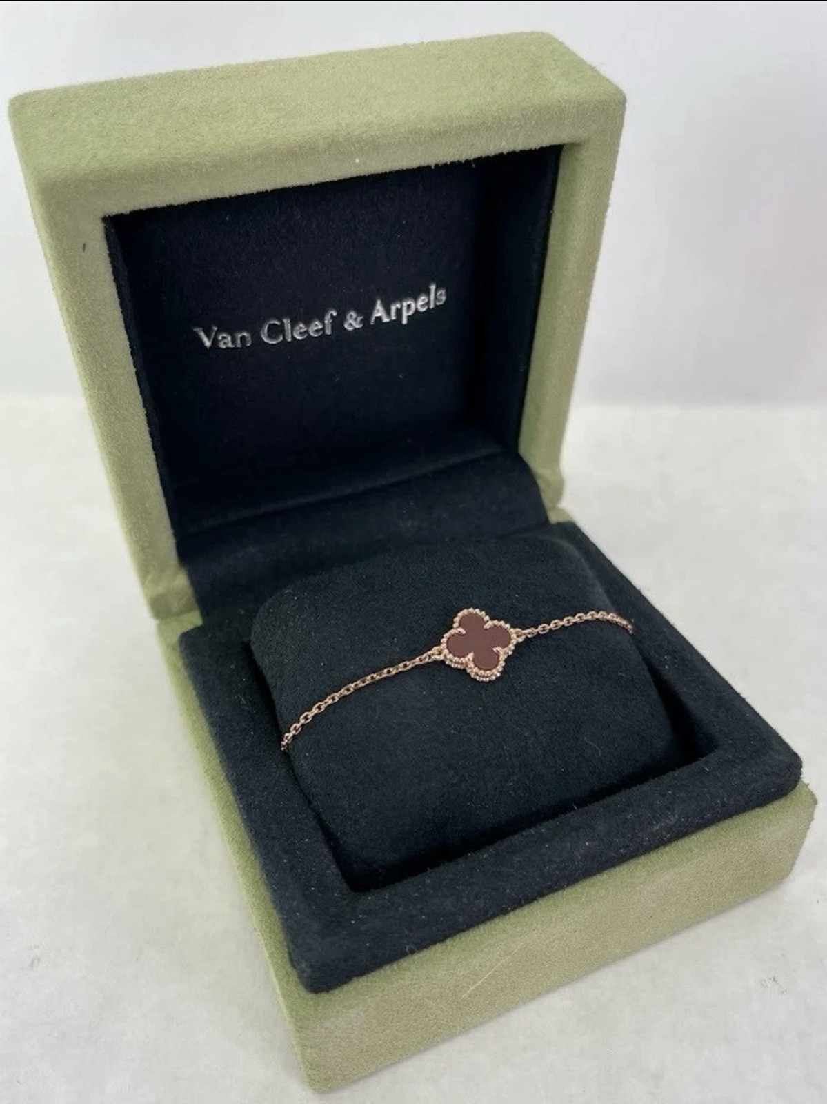 Van Cleef & Arpels 18K Rose Gold Carnelian Sweet Alhambra Bracelet Adj. 7.5”-8”