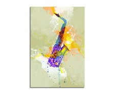 60x90cm Saxophon Aquarell Art Leinwandbild