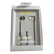 Heyday Wired Earbuds w/ Microphone 3.5mm Aux Pastel Lime NEW