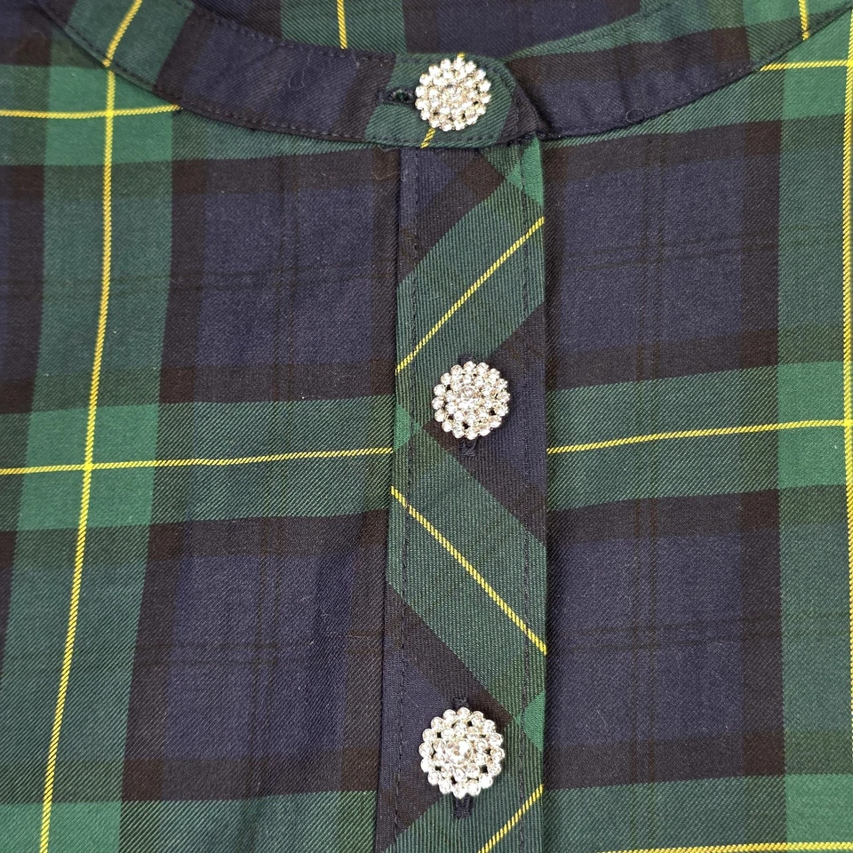 Camisa Talbots Plus para mujer 3X verde marino a cuadros popover botones con joyas vacaciones Foto 2 de 4