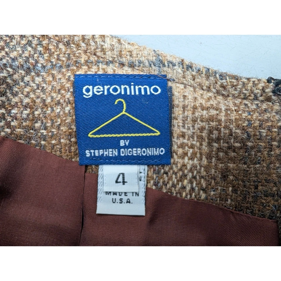 Conjunto Blazer Falda Traje Lana Gerónimo De Colección Para Mujer Talla 4 Marrón A Cuadros Hecho en EE. UU. Foto 3 de 4