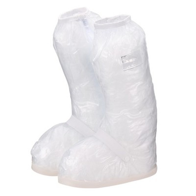 Waterproof Shoes Cover L PVC Rain Galoshes with Zipper Strap Buckle White