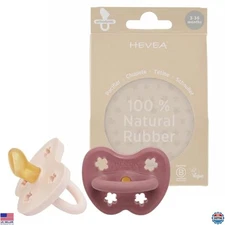 HEVEA Natural Rubber Pacifier Orthodontic 3-36 Months Two-Pack - Powder Pink &