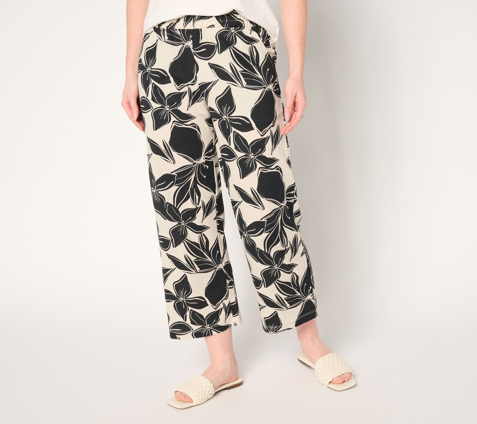 Fashion Women's Petite Pants PS Cabana Knit Hibiscus Cropped Pant Black A686207