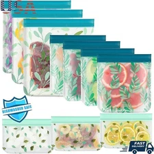 10 Pack Silicone Reusable Bags Food Storage Freezer Safe BPA Free Leakproof New