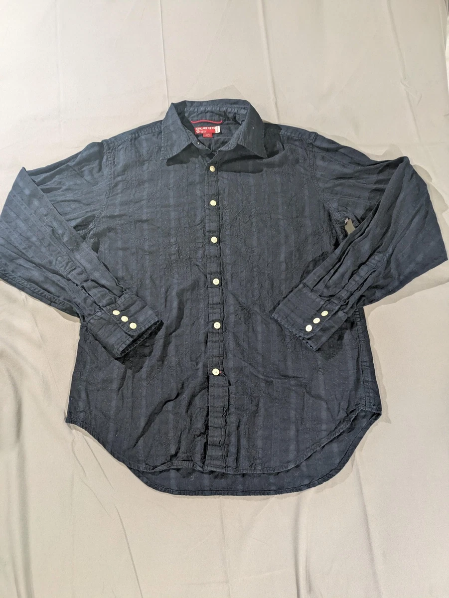 Camisa Guess Para Hombre Mediana Negra Floral Bordada Rayas Abotonada Y2K De Colección