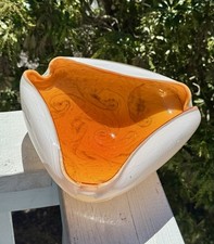 VTG Mid Century Murano Style Large Orange Art Glass Centerpiece Bowl Ashtray