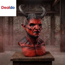 Realistic Latex Demon Mask with Horns Full Face Halloween Costume Prop