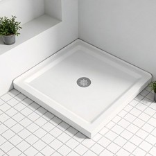 36"x36" Double Threshold White Acrylic Shower Floor Pan Center Drain Shower Base