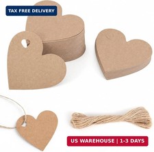 100 Pcs Kraft Paper Heart Gift Tags with String, 2.4" x 2.6"  Elegant Pre-Punch