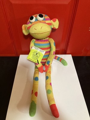 SCM Designs 2011 Knit Sock Striped Monkey Bright Yellow Stuffed Animal Plush 19''