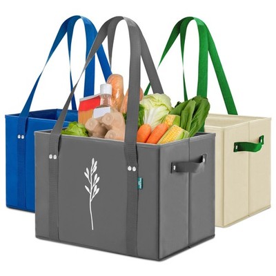 3 Pack Green Bulldog Reusable Grocery Bags, Heavy Duty, Holds 65 lbs, Tote